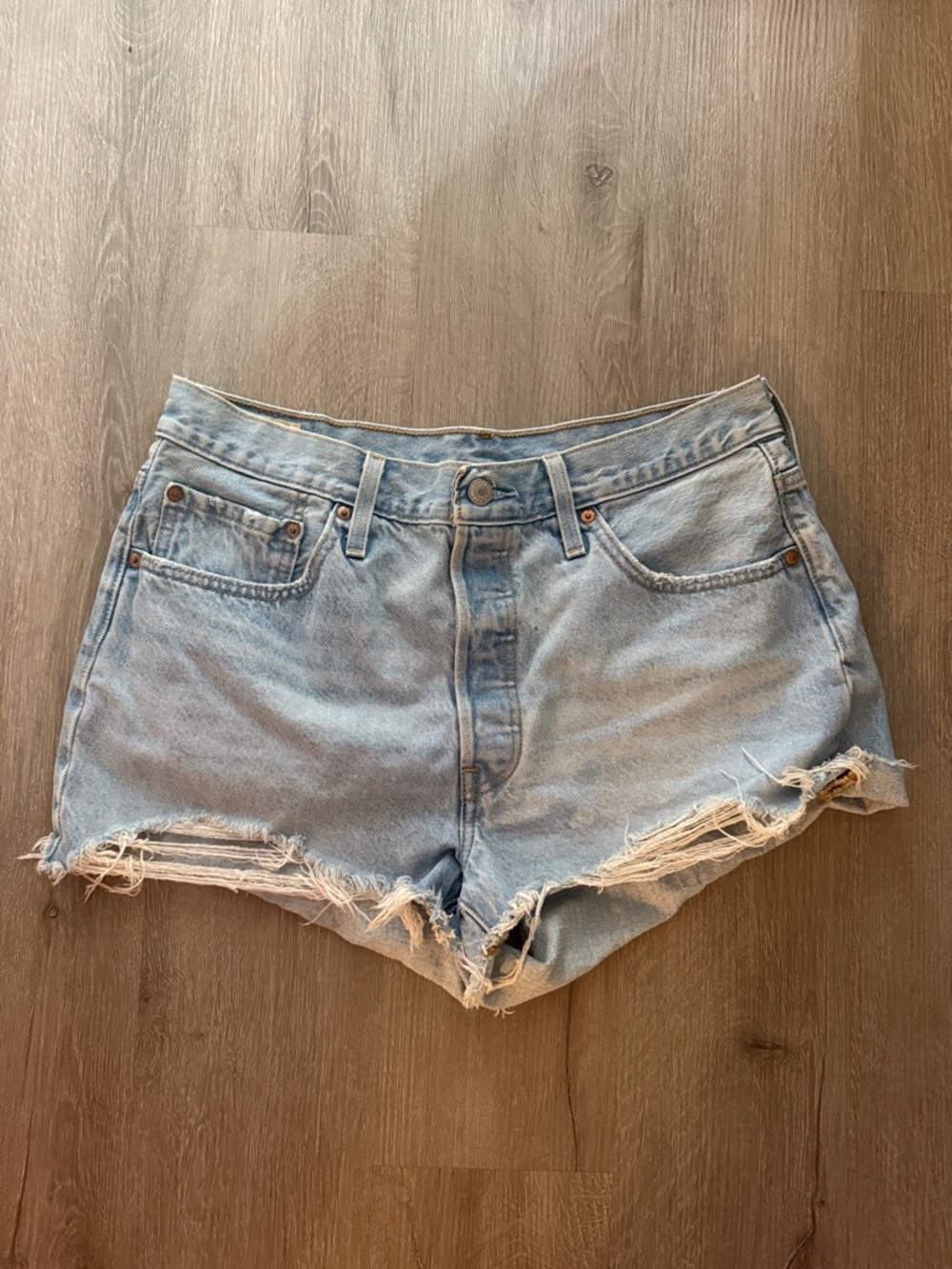 Levi's Light Wash Distressed Denim Shorts